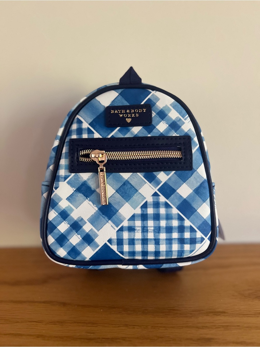 Bath & Body Works Blue Plaid Mini Backpack with Gold Hardware